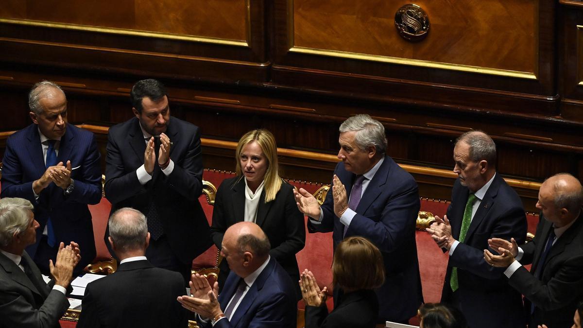 Giorgia Meloni, ante el Senado italiano.