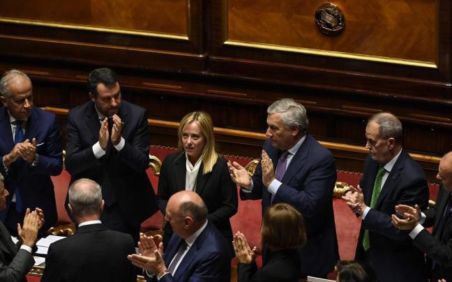 Giorgia Meloni, ante el Senado italiano.