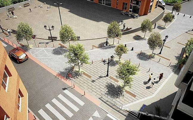 En la panorámica aérea se aprecia cómo quedará la zona y su unión con la plaza Andra Mari. | INFOGRAFÍAS: AYTO. ALONSOTEGI