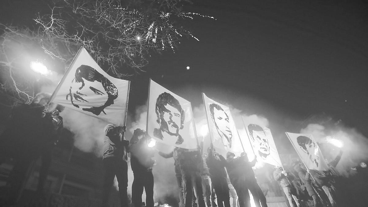 Manifestación para reclamar memoria para los cinco obreros asesinados el 3 de marzo de 1976 a manos de la Policía Armada franquista durante una huelga.