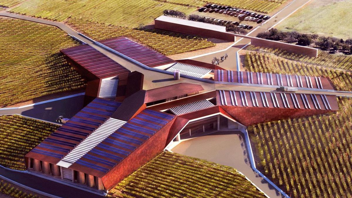 Imagen de la bodega Portia (Grupo Faustino) diseñada por Norman Foster en Ribera del Duero