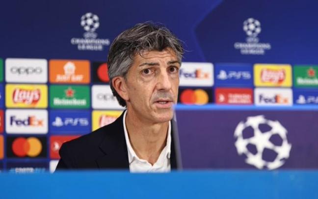 Imanol Alguacil en la rueda de prensa previa al encuentro contra el Inter de Milán. / REAL SOCIEDAD X