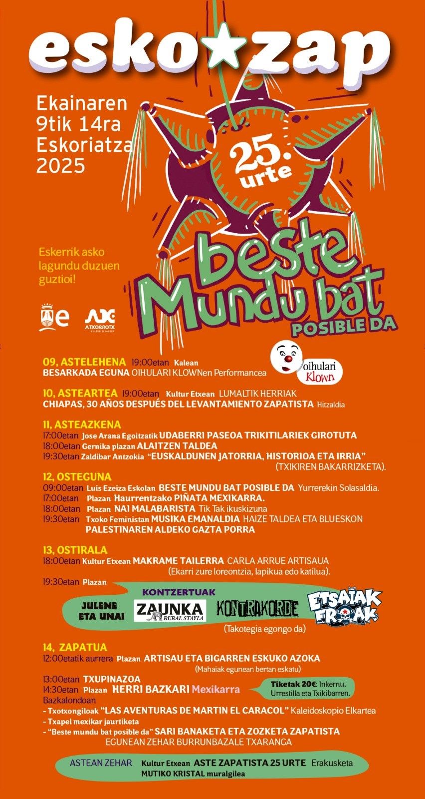 Programa de actos de la 25ª edición de Aste Zapatista.