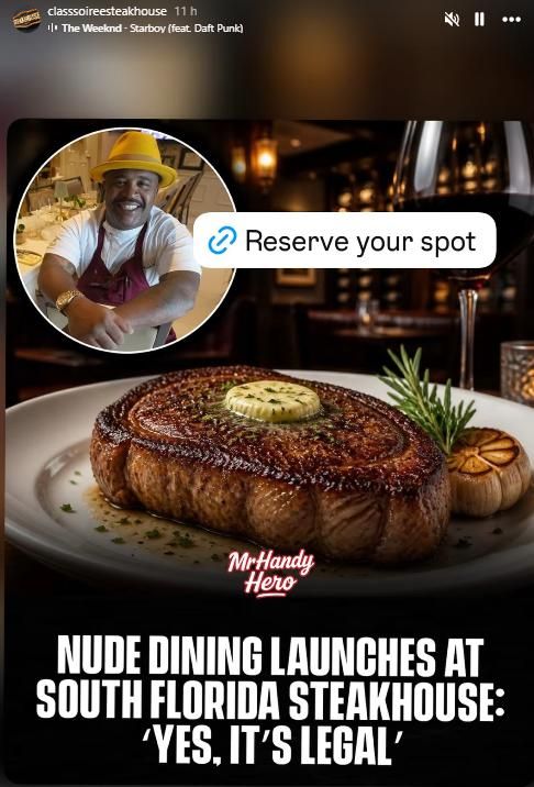 El asador ofrece una nueva dinámica de cenas en las que los clientes disfrutan del menú, pero completamente desnudos.
