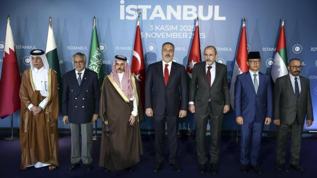 Los ministros de Exteriores de Catar, Pakistán, Arabia Saudí, Turquía, Jordania, Indonesia y Emiratos Árabes Unidos.