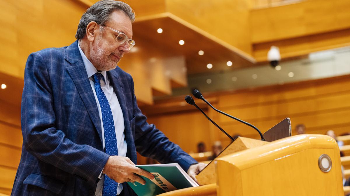 El portavoz de Junts en el Senado, Josep Lluís Cleries, durante una sesión plenaria
