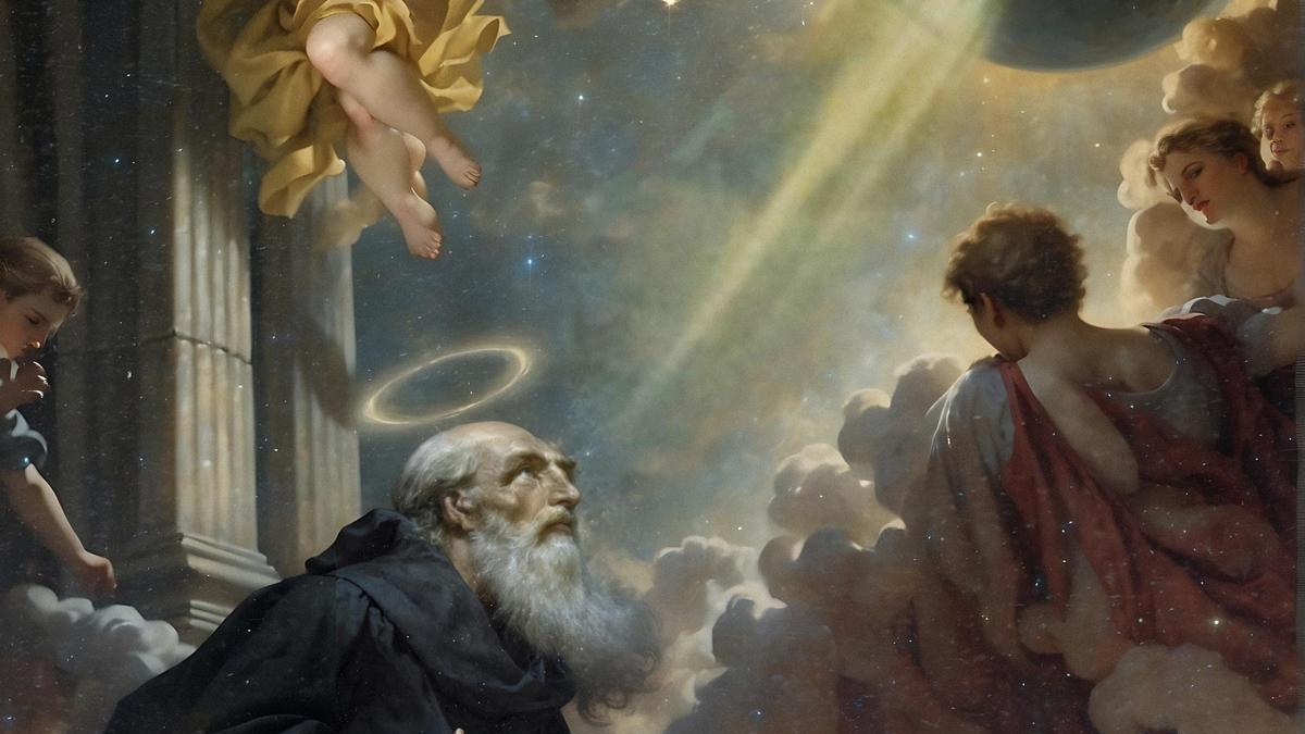 Cuadro de la visión de un eclipse solar por San Benedictino del siglo XVIII