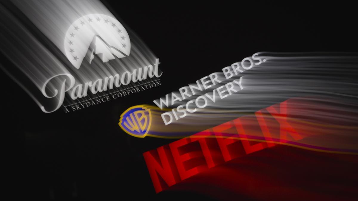 Logotipos de Paramount, Warner Bros y Netflix.