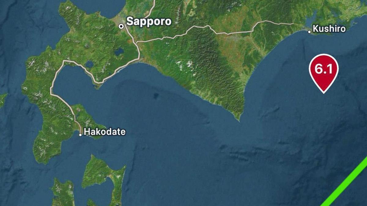 La ubicación del epicentro del terremoto frente a la costa este de la isla de Hokkaido, en Japón.