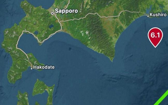 La ubicación del epicentro del terremoto frente a la costa este de la isla de Hokkaido, en Japón. / X / @BeardedNurseDad La ubicación del epicentro del terremoto frente a la costa este de la isla de Hokkaido, en Japón.