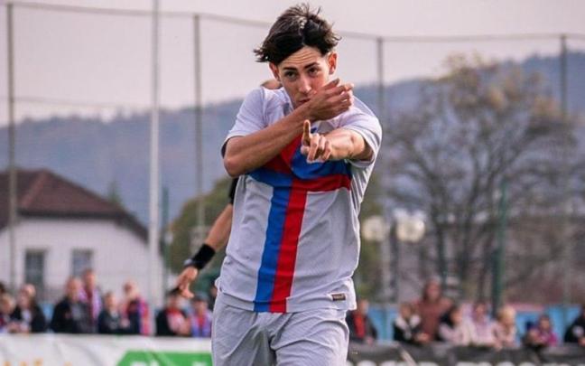 Dani Rodríguez celebra un gol con el Barcelona. / N.G.