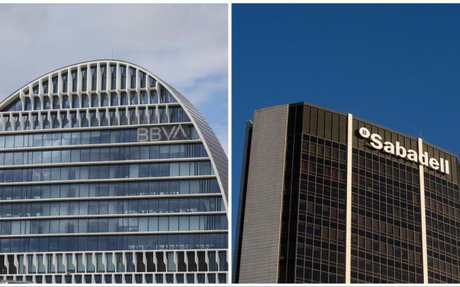 Las sedes de BBVA y Sabadell.