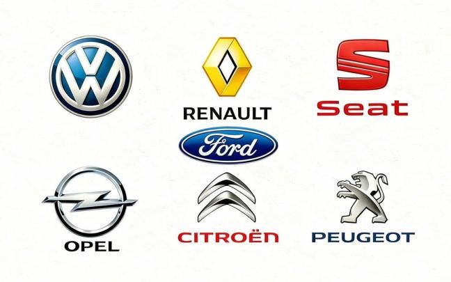Los logos de las marcas más vendidas de coches de segunda mano.