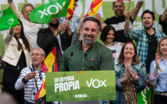 Santiago Abascal, en un mitin electoral de Vox