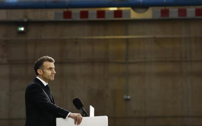 Macron, durante su comparecencia.