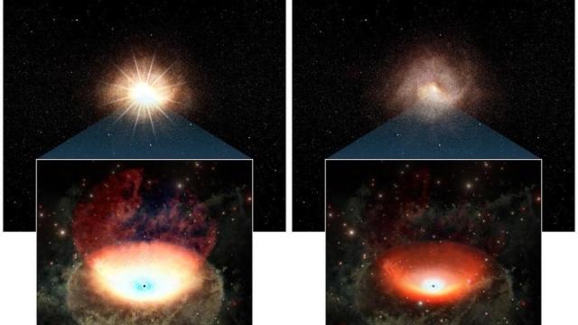 Recreación de un agujero negro supermasivo que pierde brillo.