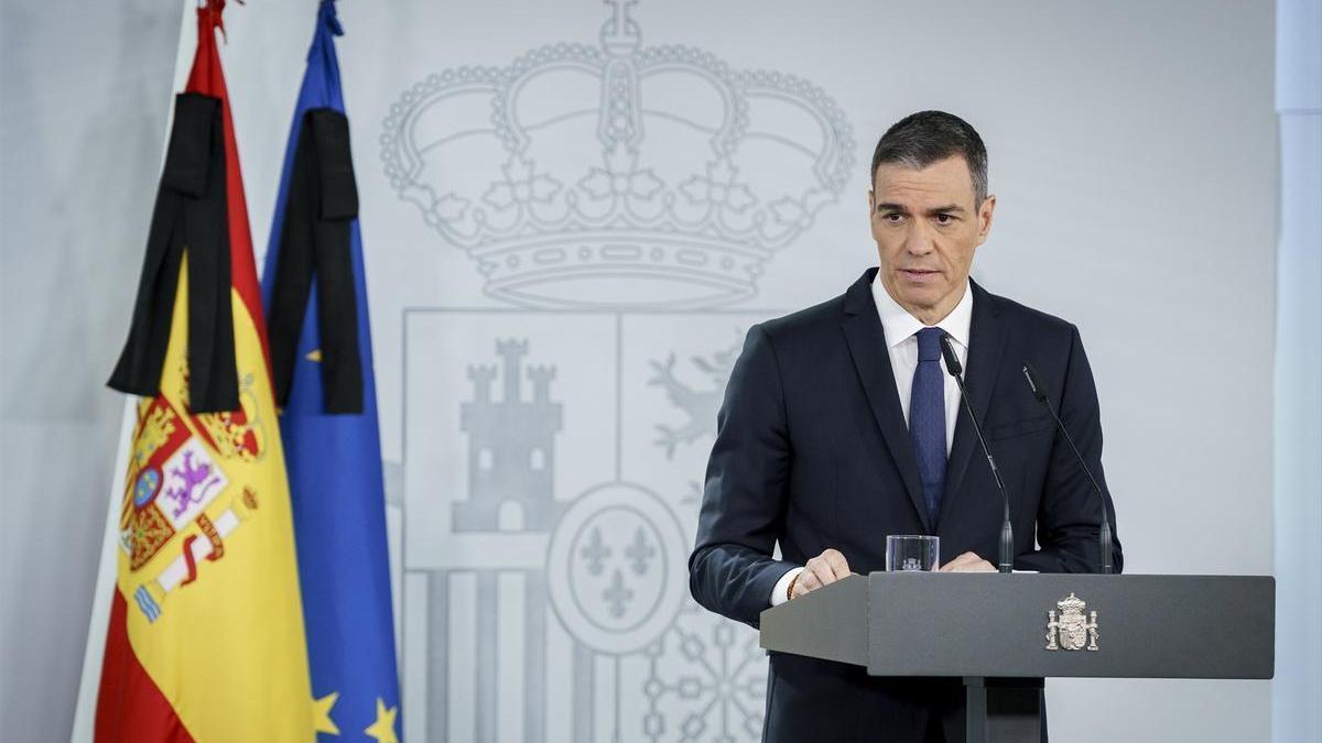Pedro Sánchez, durante su comparecencia en el Palacio de la Moncloa.
