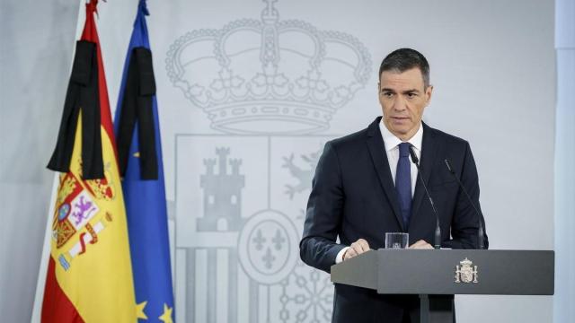 Pedro Sánchez, durante su comparecencia en el Palacio de la Moncloa.