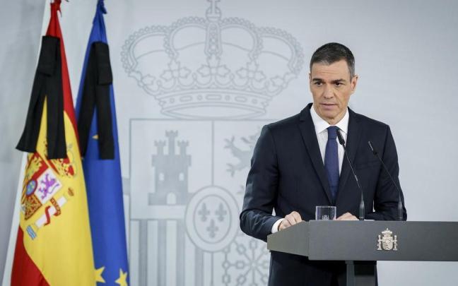 Pedro Sánchez, durante su comparecencia en el Palacio de la Moncloa.