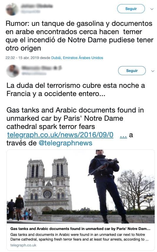 No ha encontrado un tanque de gasolina y documentos en árabe cerca de Notre Dame.