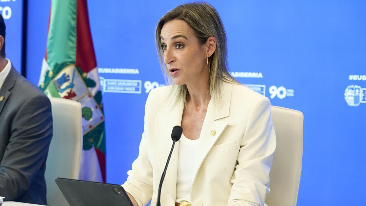 La portavoz del Ejecutivo vasco y consejera de Autogobierno, Maria Ubarretxena, este martes en la rueda de prensa posterior al Consejo