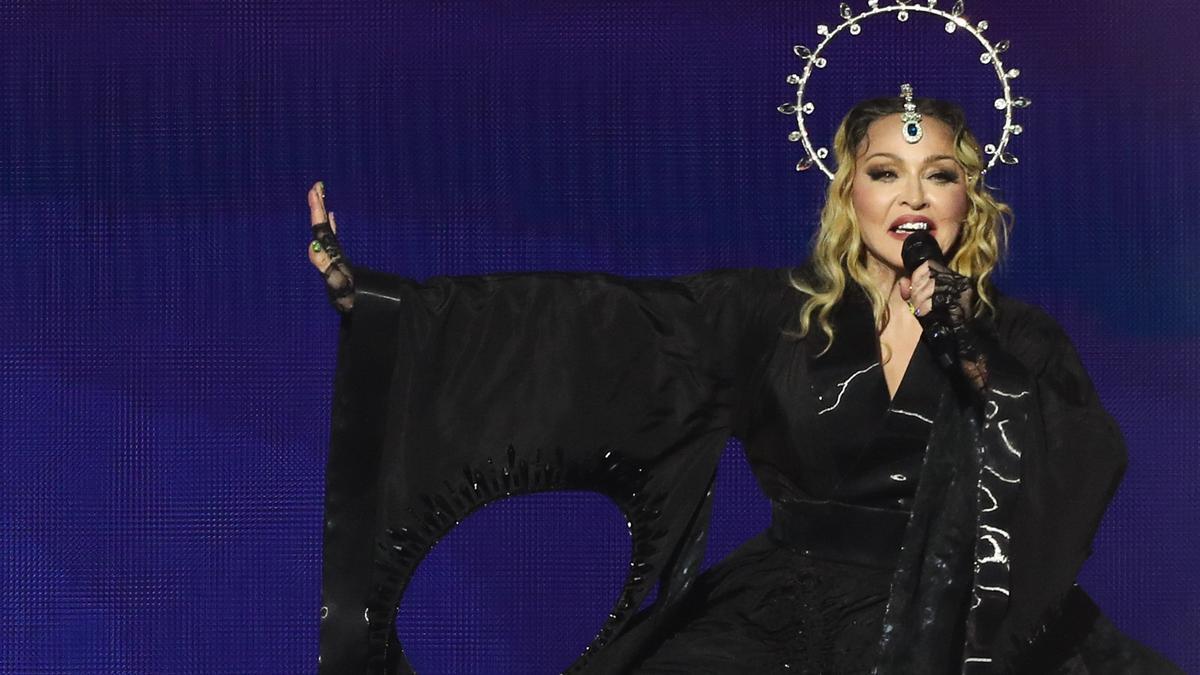 Madonna durante un concierto en Copacabana