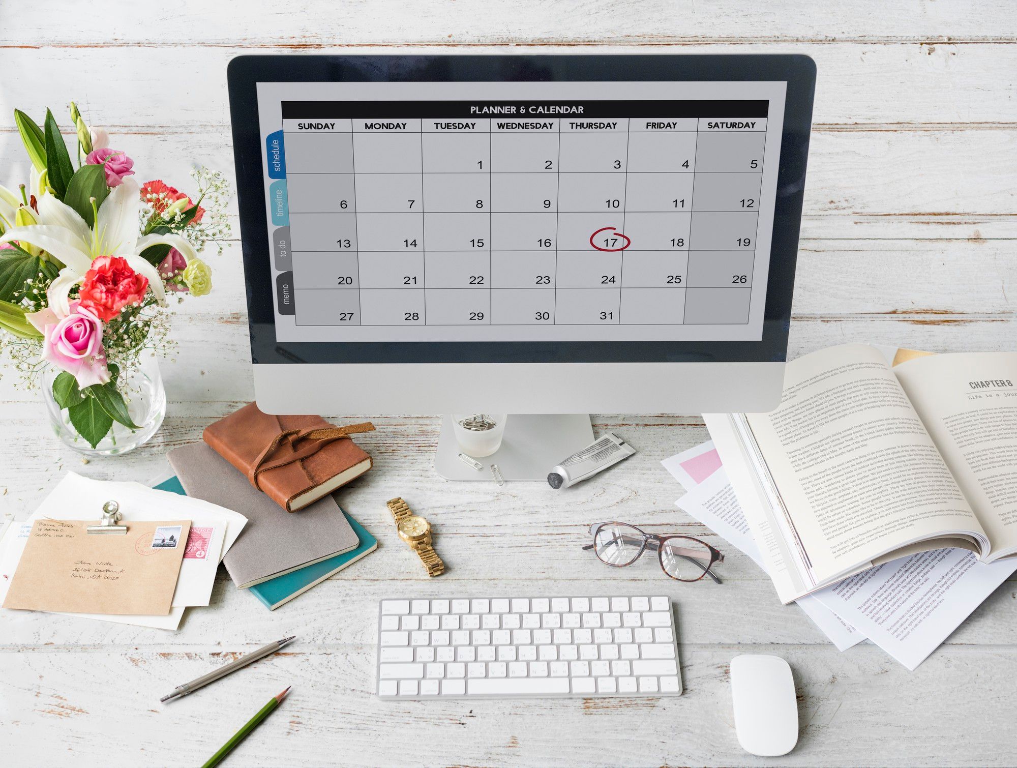 Fecha marcada en rojo en un calendario.