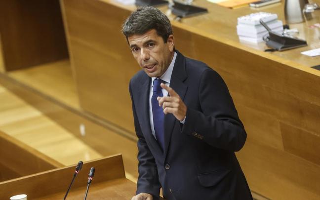 El líder del PP en la Comunitat Valenciana, Carlos Mazón, durante su discurso de invertidura. El líder del PP en la Comunitat Valenciana, Carlos Mazón, durante su discurso de invertidura.