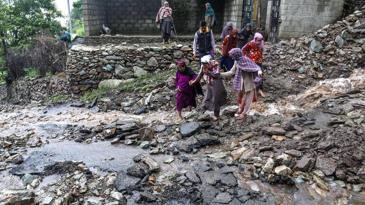 Un corrimiento de tierra provocado por las fuertes lluvias en India.