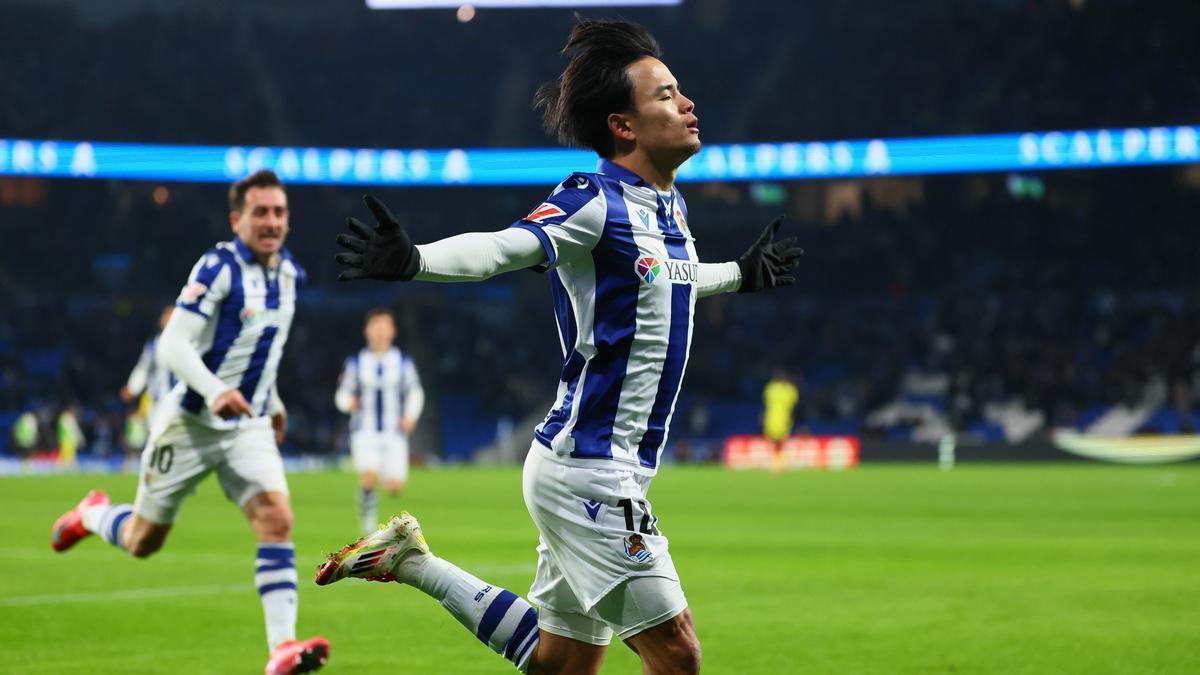 Take Kubo celebra su gol al Villarreal. / REAL SOCIEDAD