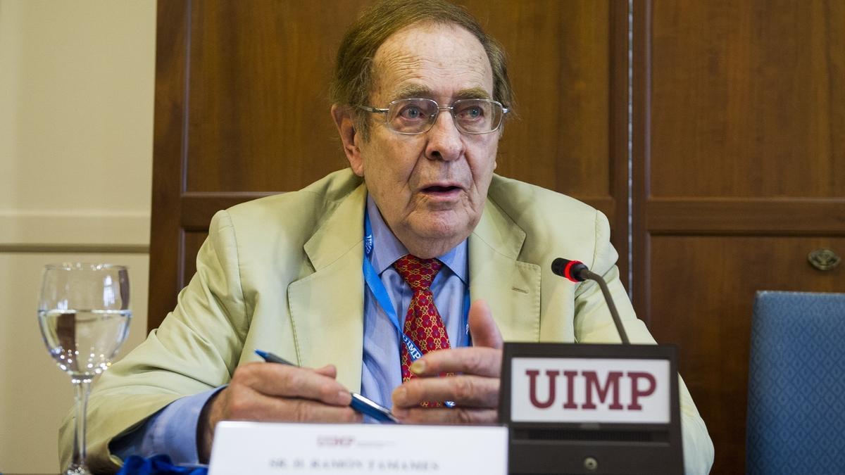 El profesor Ramón Tamames, durante una conferencia en 2018.