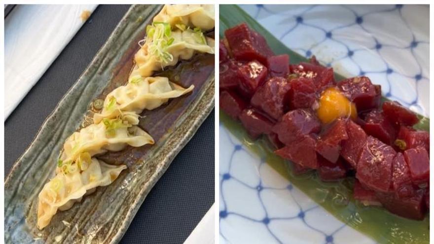 Gyozas de cerdo y tartar de atún del restaurante Eskura (Bermeo)