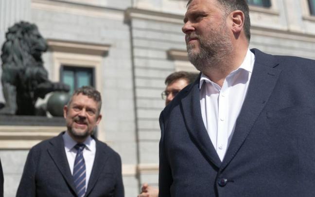 El líder de ERC, Oriol Junqueras, ayer a la salida del Congreso tras la votación de la amnistía.