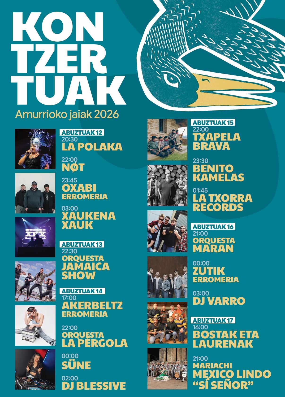 Cartel resumen de los conciertos de fiestas de Amurrio 2026