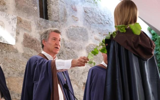 El presidente del Partido Popular, Alberto Núñez Feijóo, en la fiesta del Albariño