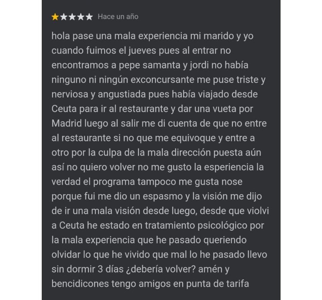 La desconcertante reseña de la clienta.
