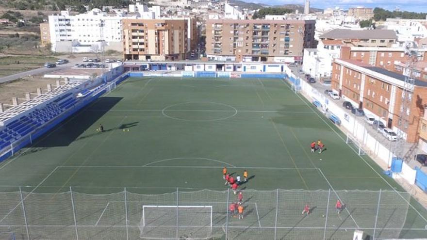 Vista aérea del estadio Beltrán Báguena, campo del CD Buñol