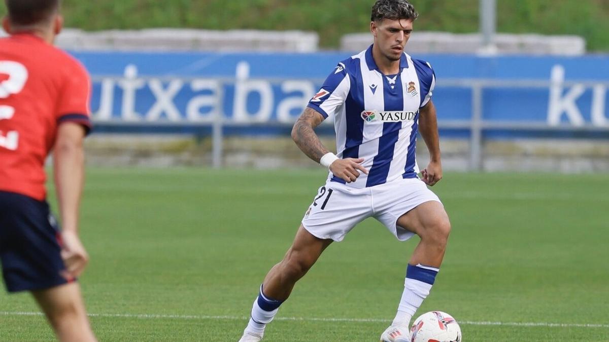 Javi López, durante el amistoso en Zubieta contra Osasuna, el pasado 31 de julio. / JAVIER COLMENERO