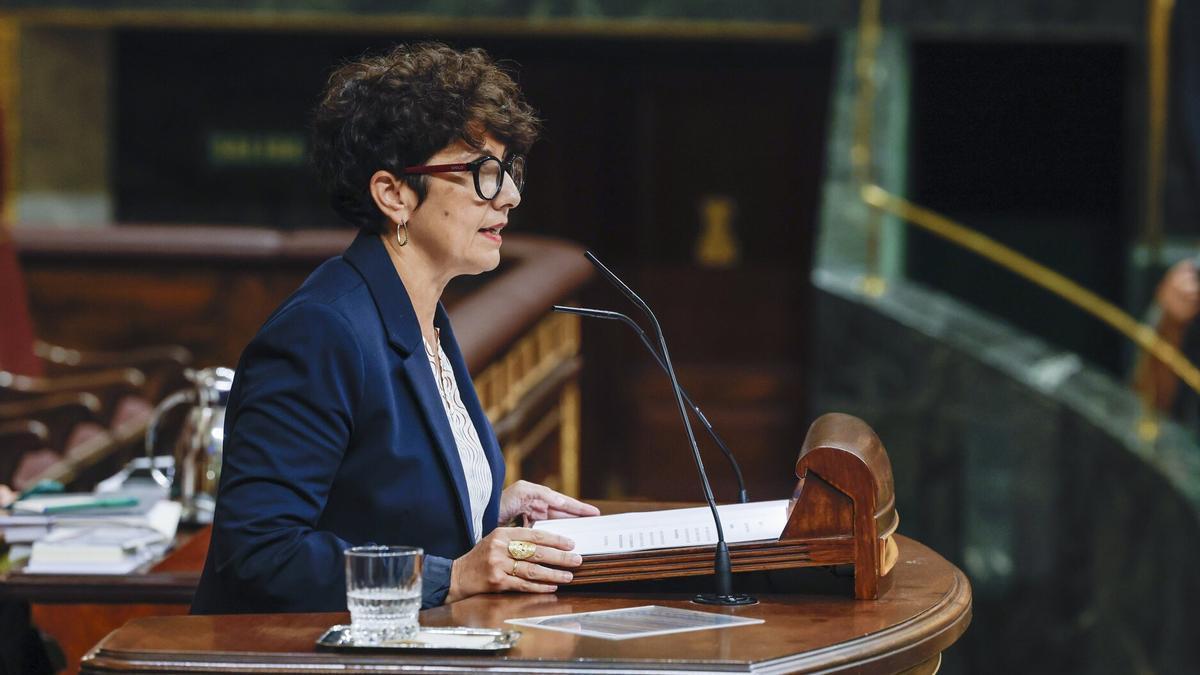La portavoz del PNV, Maribel Vaquero, durante el pleno en el que se debate y vota los decretos de vivienda.