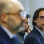 El presidente de Renfe, Álvaro Fernández (d), y el presidente de Adif, Luis Pedro Marco (i), durante una rueda de prensa.