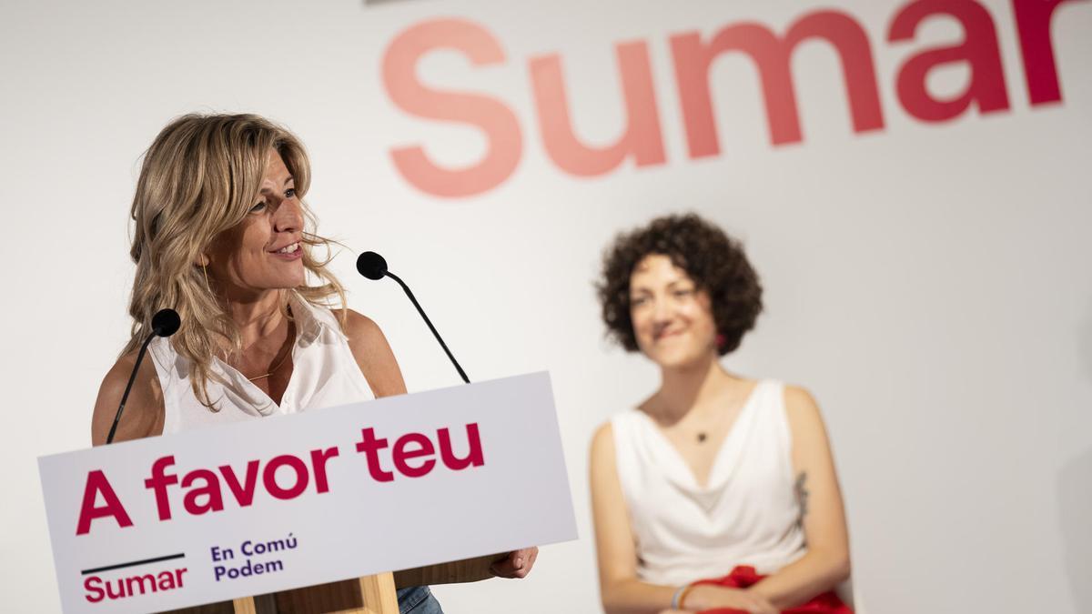 La candidata de Sumar a la Moncloa, Yolanda Díaz, en el acto electoral celebrado en Girona.