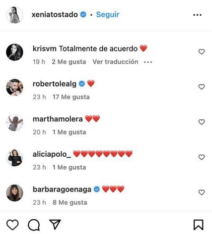 Algunos de los comentarios que llenan la publicación de Xenia Tostado.