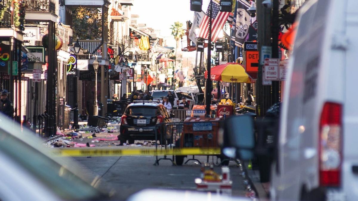 Imagen de la zona del atropello masivo que ha dejado 14 muertos en Nueva Orleans