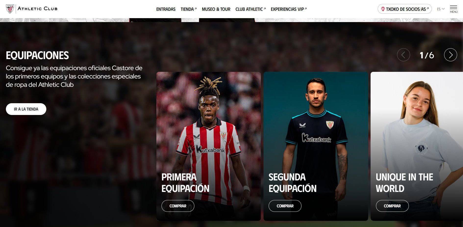 Web oficial del Athletic anunciando la nueva camiseta.