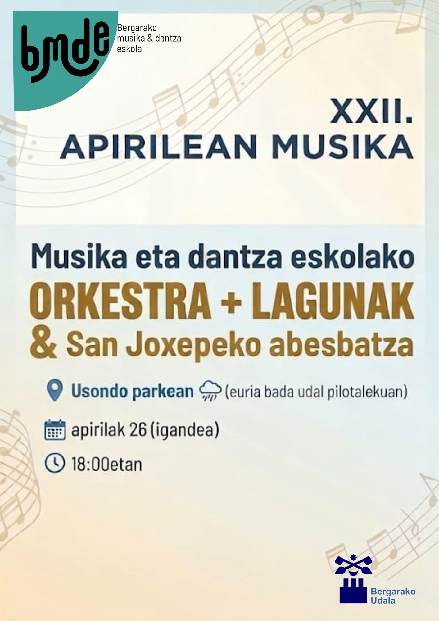 Cartel que anuncia el concierto del domingo 26 de abril en Usondo.