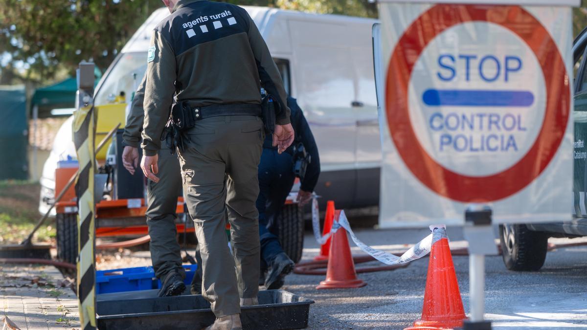 Efectivos de la UME en la zona en cuarentena por la Peste Porcina Africana en Torrefarrussa