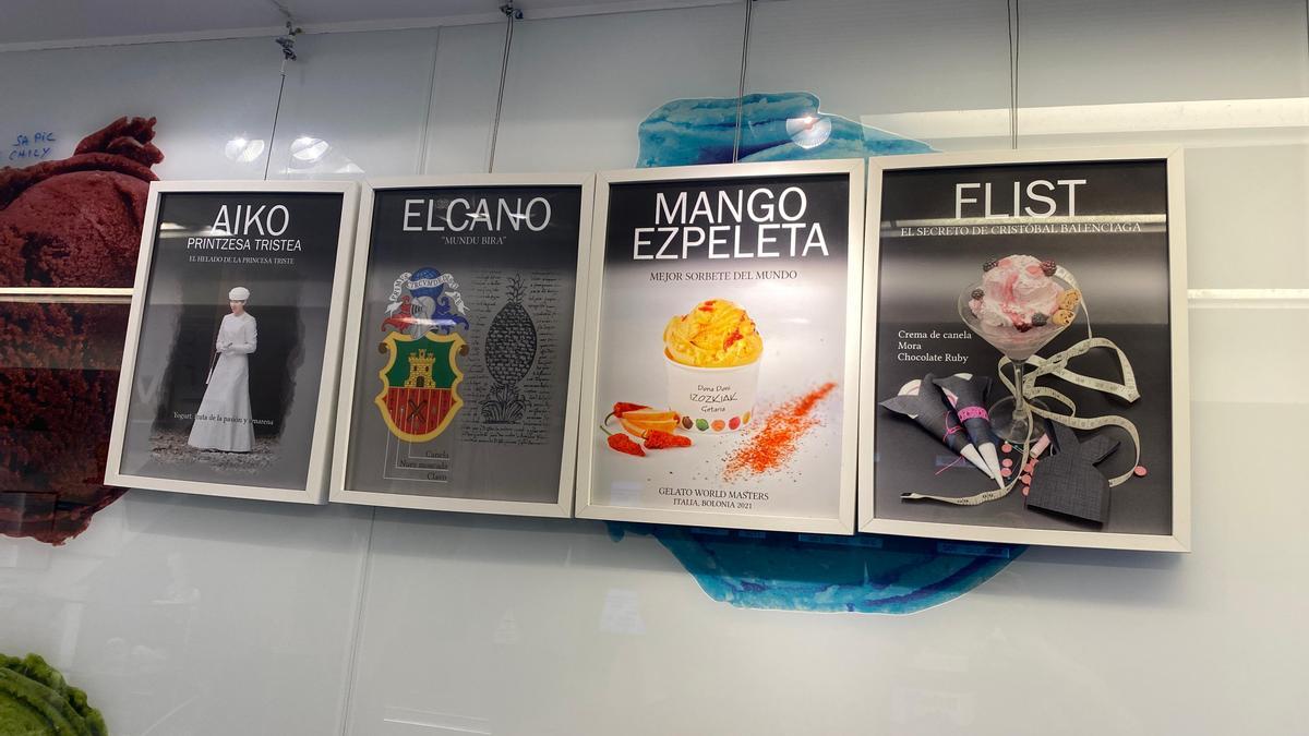 Cartel de los helados Aiko, Elcano, Mango Ezpeleta y Flist (de Balenciaga).