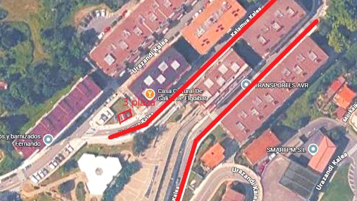 Vista aerea de la zona de Urazandi que se va pintar para regular el tráfico en doble sentido a partir del 13 de julio.
