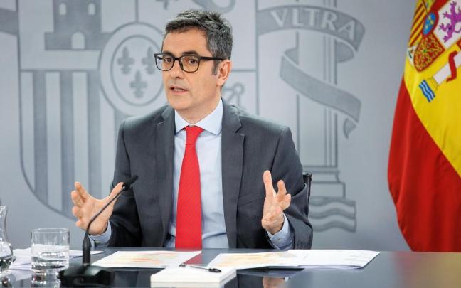 El ministro de la Presidencia, Relaciones con las Cortes y Justicia, Félix Bolaños, durante la rueda de prensa posterior a la reunión del Consejo de Ministros del martes.