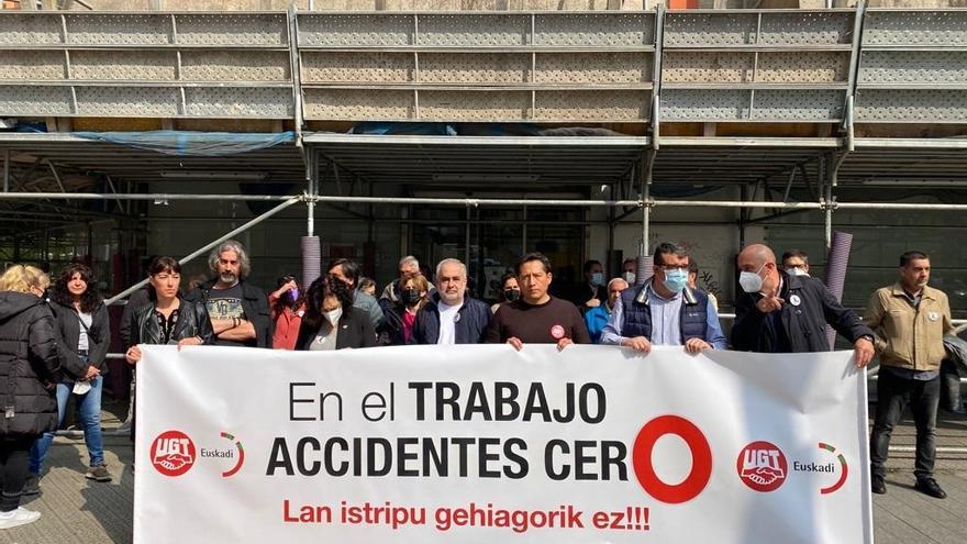 Imagen de una concentración del sindicato UGT en Bilbao contra la siniestralidad laboral.